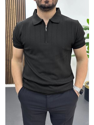 Edwox Erkek Nokta Desenli Polo Yaka Tişört Siyah EDW462