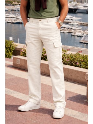 Comstar Erkek Relax Fit Beyaz Baggy Kargo Pantolon