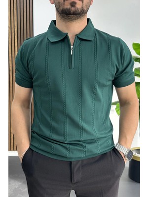 Edwox Erkek Desenli Polo Yaka Tişört Yeşil EDW457