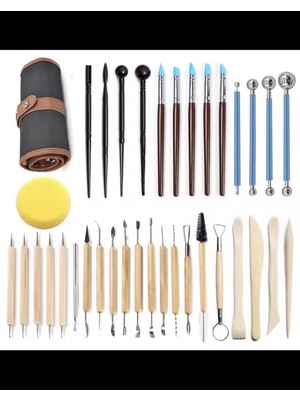 İğne İzi Seramik & Kil Modelleme Seti 36 Parça – Seramik Hamuru, Heykel Şekillendirme Oyma Aletleri Çantalı