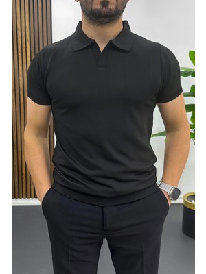 Edwox Erkek Açık Yaka Düz Tişört Siyah EDW461