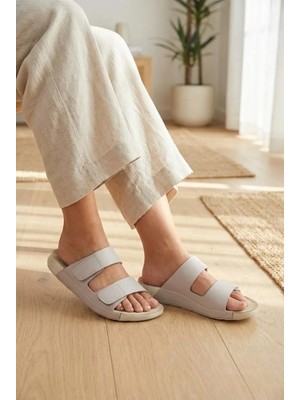 Lucid Kadın Gümüş Terlik Anatomik Taban Günlük Hakiki Deri Yazlık Terlik