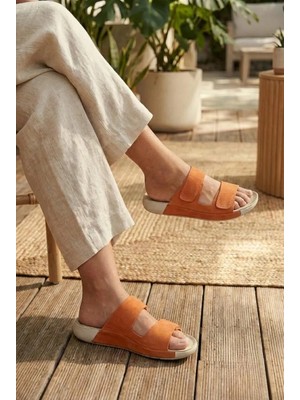 Lucid Kadın Turuncu Süet Terlik Anatomik Taban Günlük Hakiki Deri Yazlık Terlik