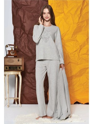 Feyza Kadın 2024 Yeni Sezon Triko 3 Lü Pijama Takımı