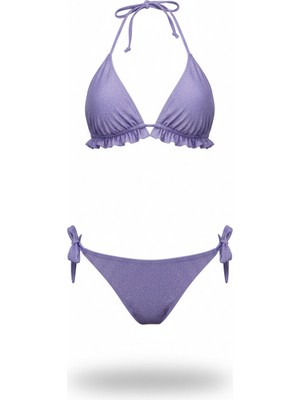 Adel Swimwear Fırfırlı Üçgen Bikini Takımı - Simli Kumaş