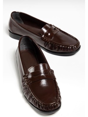 Kadın Kahve Rugan Makosen Günlük Loafer Alçak Taban Ayakkabı