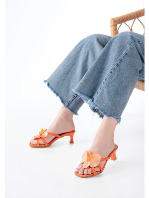 Uslucan Alışveriş S-622 Orange Orkide Detaylı Ince Topuklu Kadın Terlik