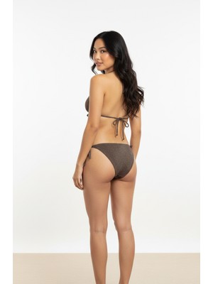 Adel Swimwear Fırfırlı Üçgen Bikini Takımı - Simli Kumaş