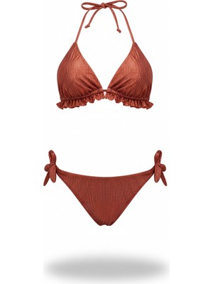 Adel Swimwear Fırfırlı Üçgen Bikini Takımı - Simli Kumaş