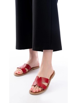 Uslucan Alışveriş 169-6100 Kırmızı Ortopedik Hakiki Deri Kadın Terlik