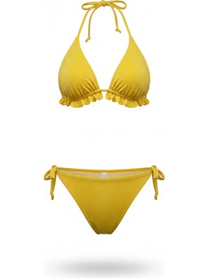 Adel Swimwear Fırfırlı Üçgen Bikini Takımı - Simli Kumaş