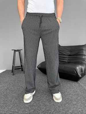 Uslucan Alışveriş Su Yolu Çizgili Cepli Pantalon - Siyah