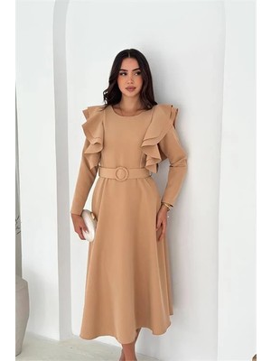 Dip Moda Kadın omuz detaylı midi elbise DPK4309