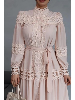 Dip Moda Dipmoda kadın uzun dantel detaylı tasarım elbise DPMS42110