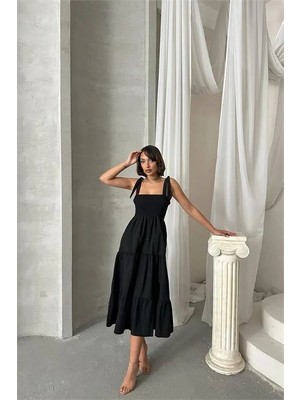 Dip Moda Dipmoda kadın askılı poplin kumaş yazlık elbise DPG091