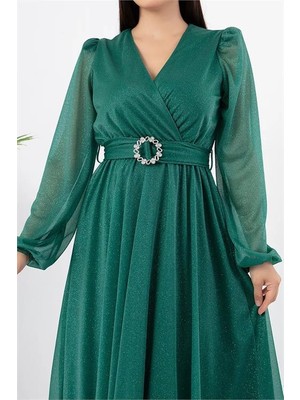 Dip Moda Dipmoda Kadın Kemerli Midi Boy Astarlı Sim Detaylı Elbise DPRY3590