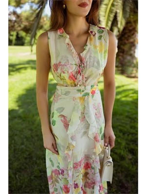 Dip Moda Kadın çiçek desenli yazlık elbise DPMY3788