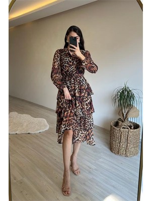 Dip Moda Kadın desenli kat kat elbise DPNM014