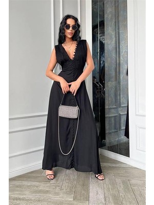 Dip Moda Kadın kalın askılı düğmeli tasarım elbise DPEMP2774