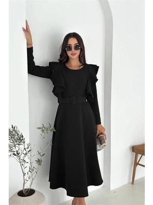 Dip Moda Kadın omuz detaylı midi elbise DPK4309