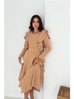 Dip Moda Kadın omuz detaylı midi elbise DPK4309