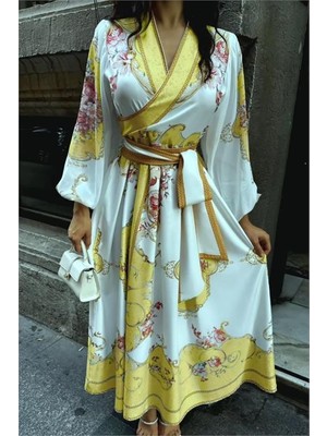 Dip Moda Kadın Kuşaklı Anvelop Tasarım Elbise  DPMS42149