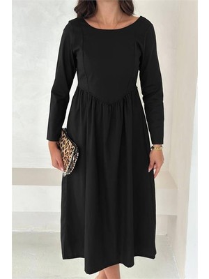 Dip Moda Kadın uzun kollu sırt detaylı basic elbise DPK4311