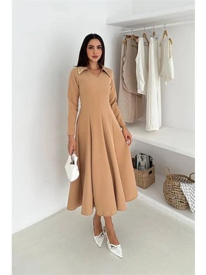 Dip Moda Kadın yaka detaylı  midi boy örme elbise DPK4360