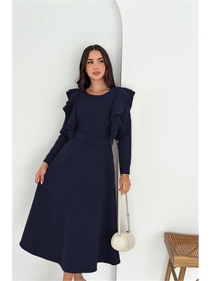 Dip Moda Kadın omuz detaylı midi elbise DPK4309