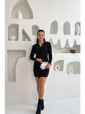 Dip Moda Kadın ışıltılı vatkalı mini elbise DPMY3835