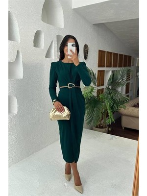 Dip Moda Kadın Tokalı Bel Detaylı Midi Elbise DPMY3655