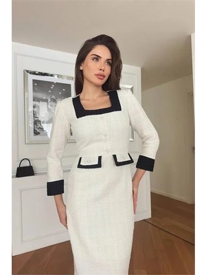 Dip Moda Kadın düğmeli ithal kumaş tasarım elbise DPNC3042