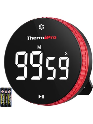 ThermoPro TM04 99 Saat Kapasiteli Çevirmeli Dijital Mutfak ve Ders Zamanlayıcısı, Geniş LED Ekranlı Mıknatıslı Kronometre