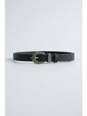 Abluka Online Erkek Western Toka Detaylı Deri Kemer Siyah