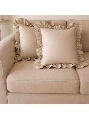Ayzen Home Tas Rengı Keten 4 Adet Fırfırlı Kırlent Kılıfı