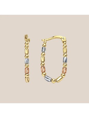 Altıntaş Üç Renkli Golf Dorika Altın Halka Küpe