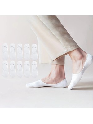 Kral Socks Kadın - Erkek Düz Desen Pamuklu Terletmez Babet Çorap 10'lu Paket 10 Çift Beyaz Renk