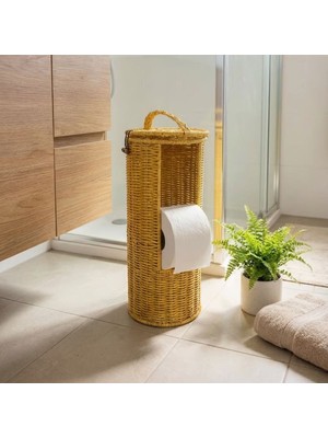 URZ Askılı Plastik Rattan Tuvalet Kâğıdı Standı – Hasır Görünümlü, Kapaklı, Yedekli Wc Kâğıtlık, Banyo ve Tuvalet Için Dekoratif Organizer