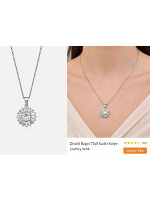 Stainless Steel 316L Çelik Baget Taşlı Güneş Kolye – Zirkon Taşlı Işıltılı Sunburst Model