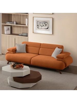 Eymense Bonjo Sırt Mekanizmalı Ceviz Kasalı Üçlü Koltuk Kanepe Kiremit