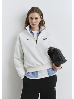 Mavi Mavi Logo Baskılı Yarı Fermuarlı Ekru Sweatshirt 1S10373-70057