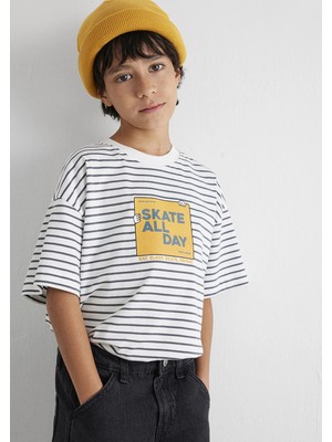 Mavi Skate All Day Baskılı Ekru Tişört 6610263-89187