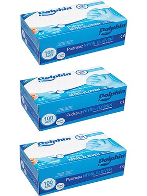 Dolphin Mavi Nitril Eldiven Pudrasız (XL) 100lü Paket 3 Adet