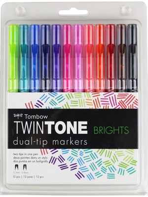 Tombow Twin Tone Markör Seti 12 Adet Parlak Tonlar Hızlı Kuruma ve Hassas Yazım Özellikli