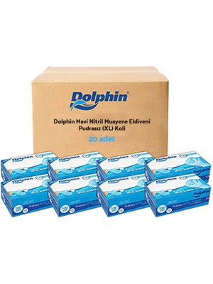 Dolphin Mavi Nitril Eldiven Pudrasız (XL) 20 PK x 100 Adet (Koli)