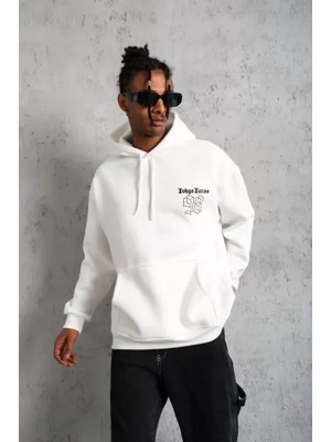Uslucan Alışveriş Erkek 98 Baskılı Kapşonlu Sweat - Beyaz