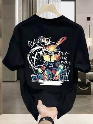 Uslucan Alışveriş Baskılı Oversize Bisiklet Yaka T-Shirt - Siyah