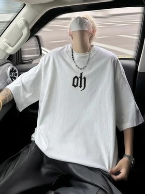 Uslucan Alışveriş Baskılı Oversize Bisiklet Yaka T-Shirt - Beyaz