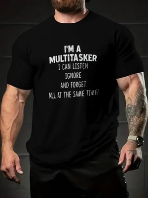 Uslucan Alışveriş Baskılı Oversize Bisiklet Yaka T-Shirt - Siyah