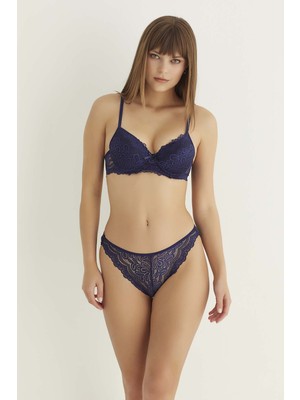 İlk El Grup Ieg™ Lacivert Destekli Slip Külotlu Dantelli Sütyen Takımı 4007